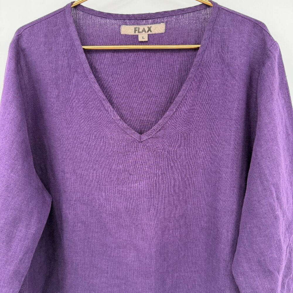 FLAX 100% Linen 2 Piece Set Purple Lagenlook Top & Pants Women's L - Picture 10 of 16